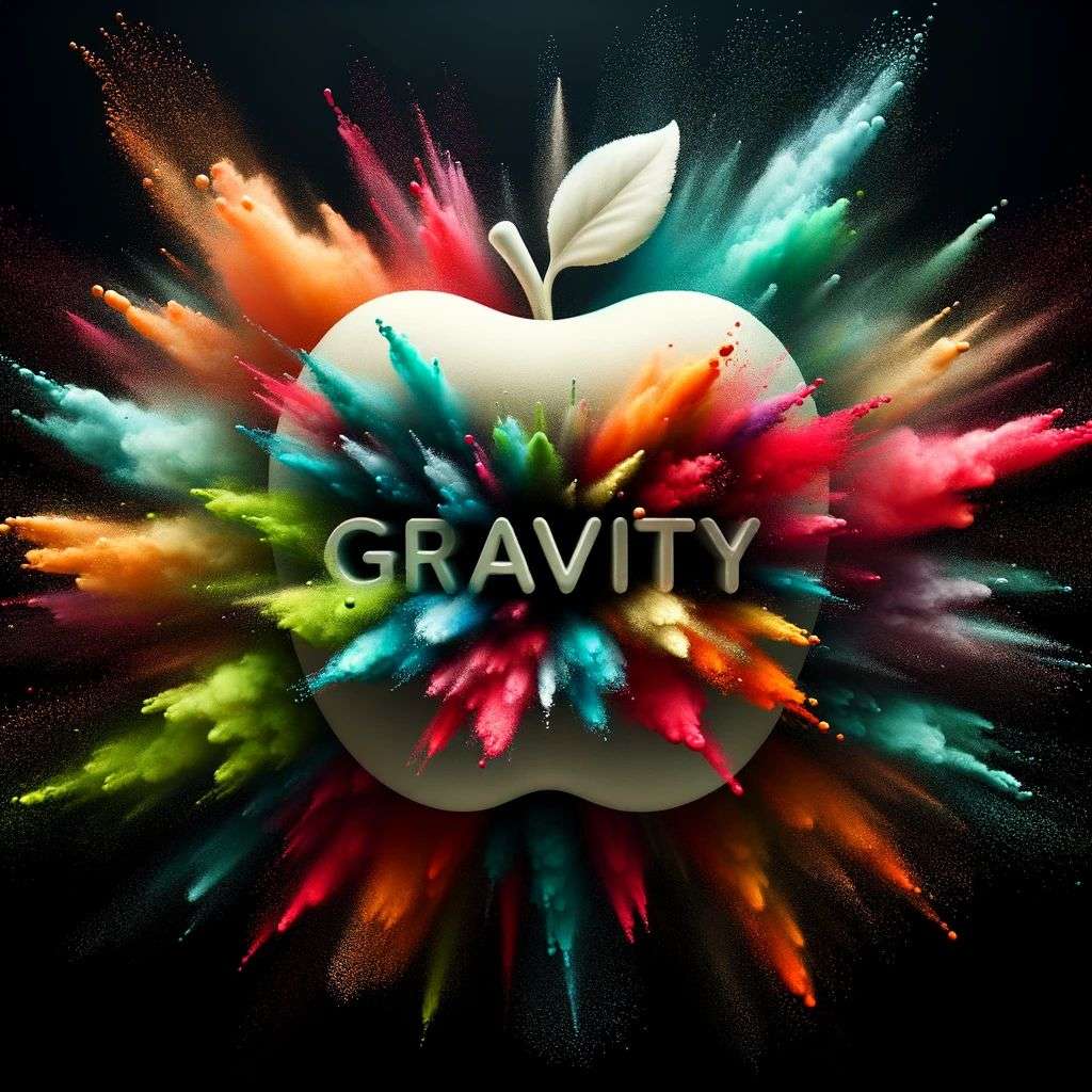 the discovery of gravity, made from a burst of colored powder, digital art